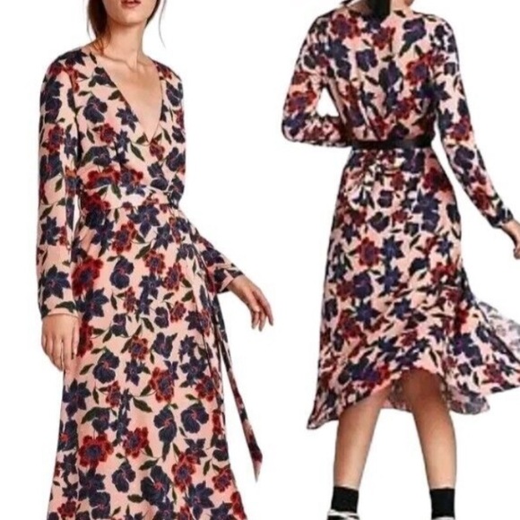 Zara Midi Length Floral Dress Long Sleeve Waist Tie Pockets Medium NWT - Picture 16 of 16